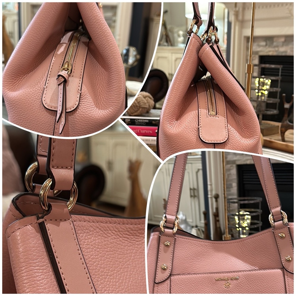 Authentic Michael Kors “Molly” Large Pebble Leather Shoulder Tote in Smokey Rose - Picture 13 of 16